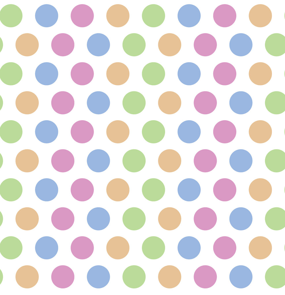 Colorful orange, green, gold, pink and blue polka dots
