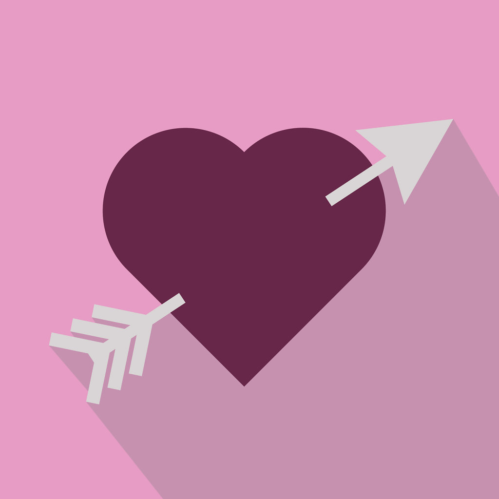Flat design heart with an arrow going through