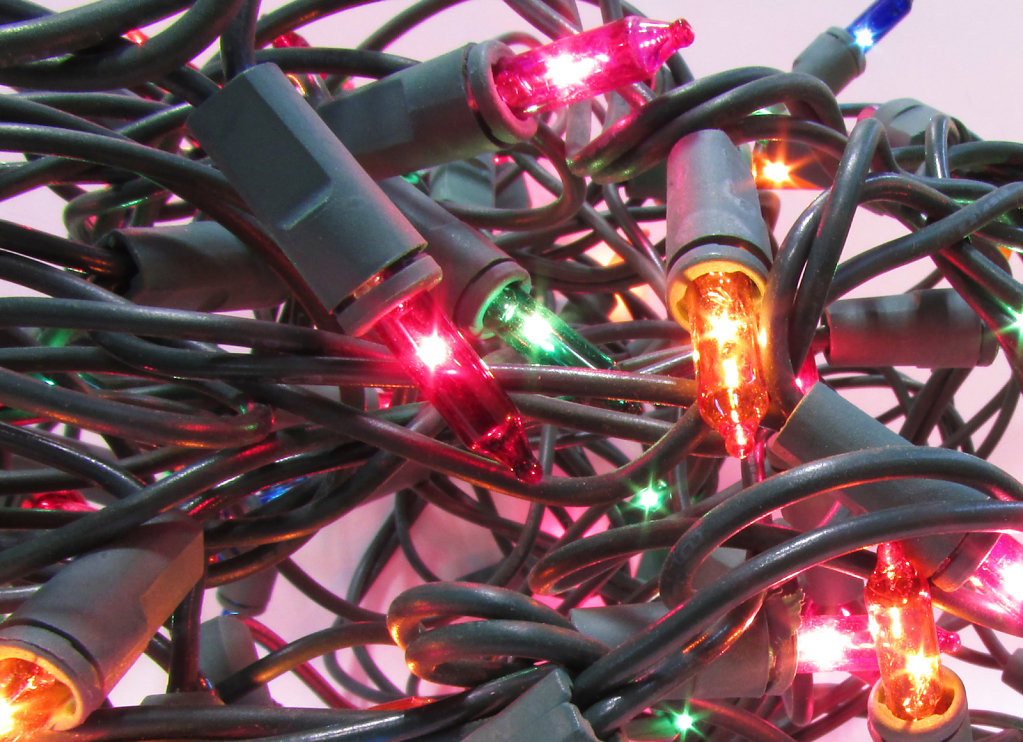 Tangled bundle of Christmas lights