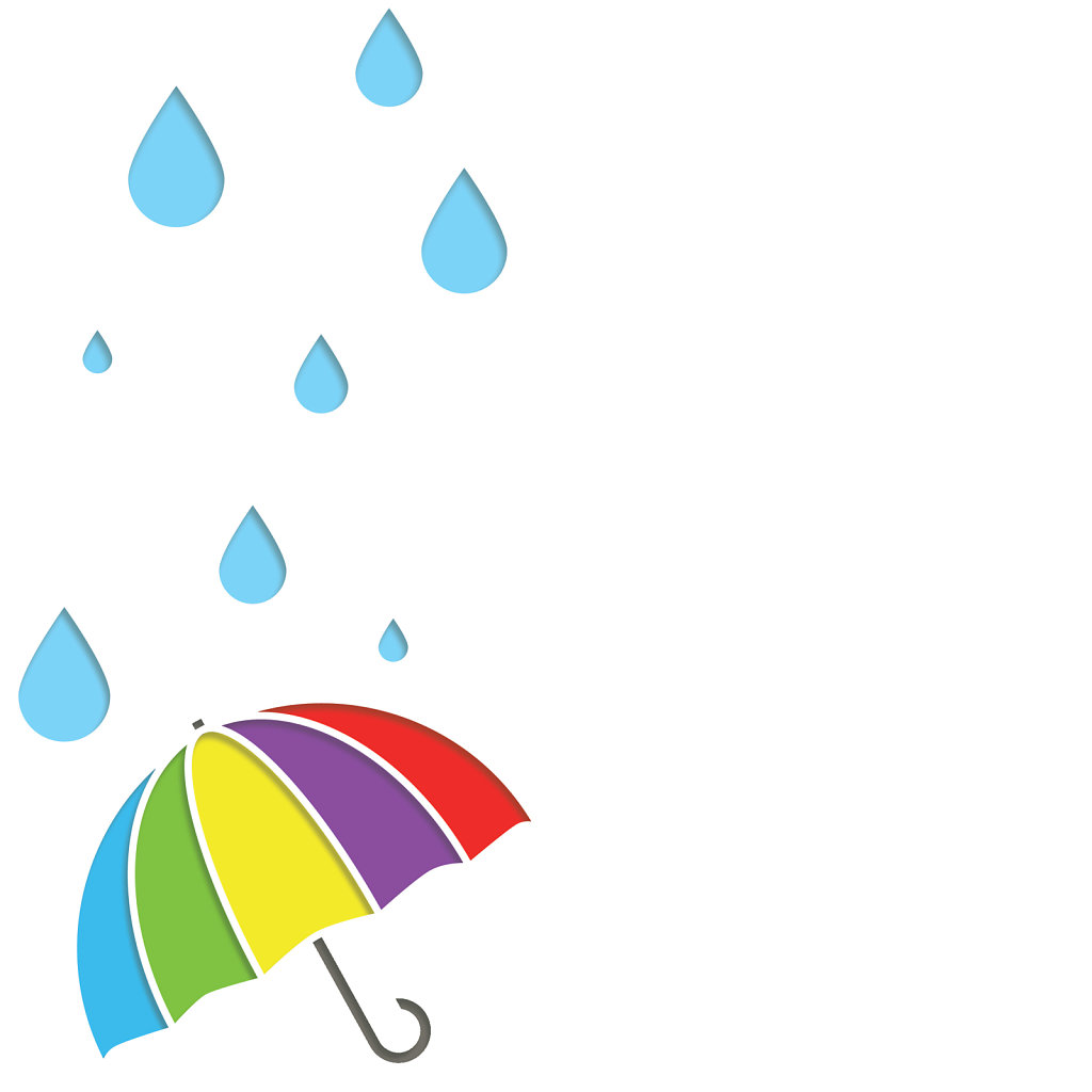 Rainbow umbrella with rain drops