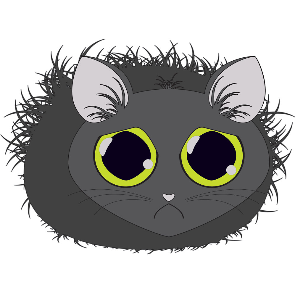 Sad cat illustration with huge eyes