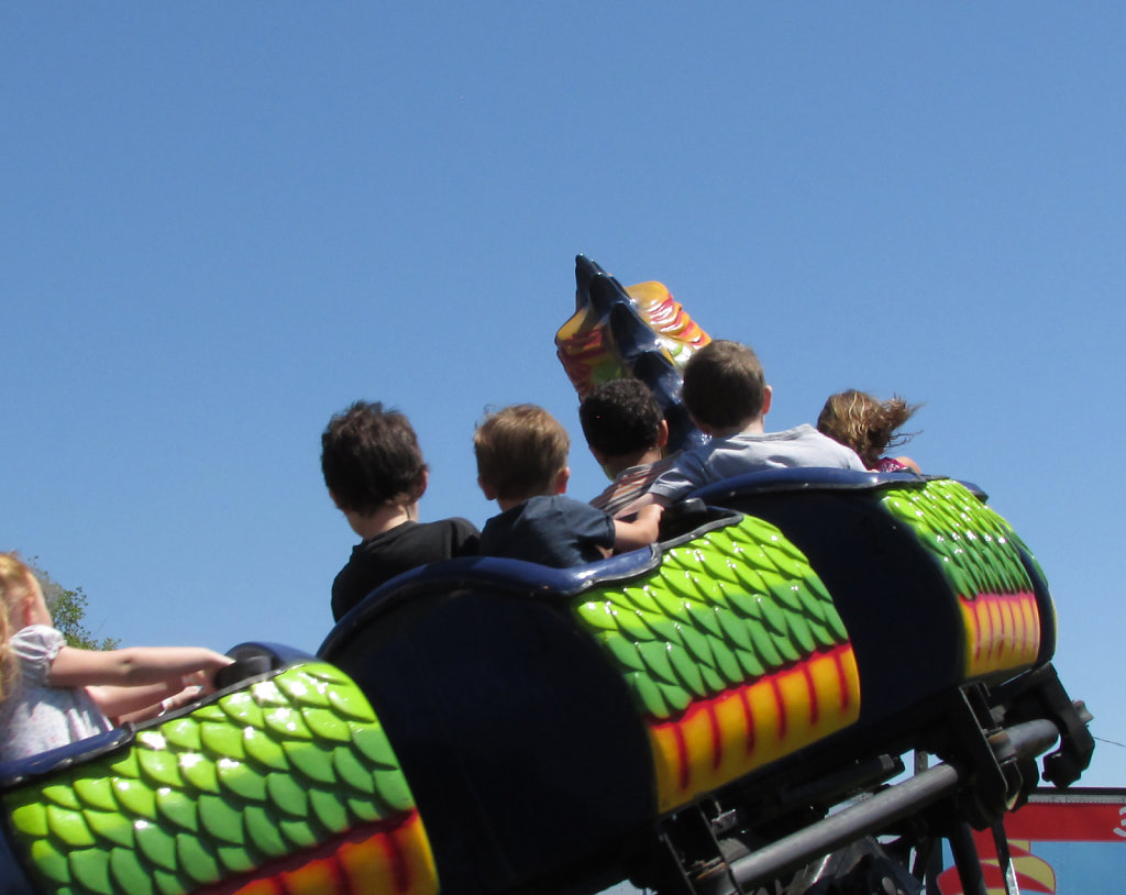 Kids on a kiddie coaster