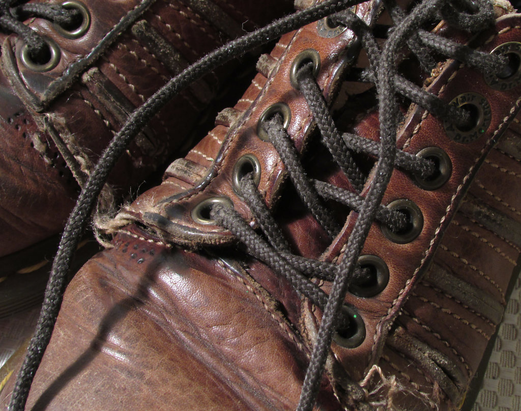 old worn work boots horizontal
